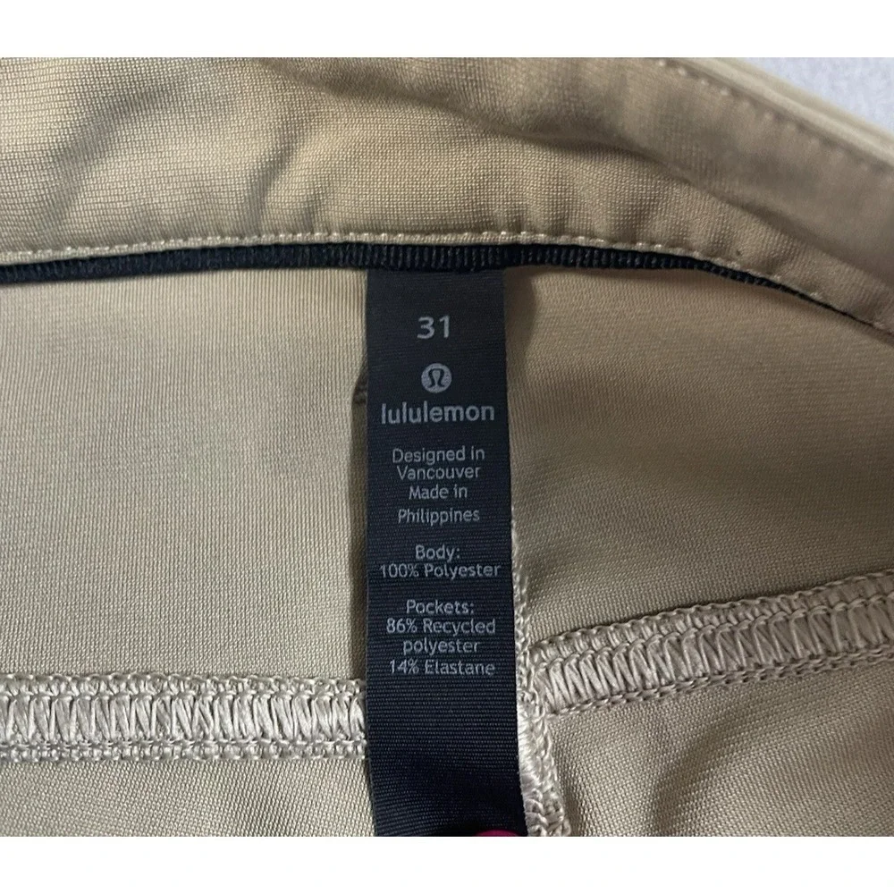 Lululemon Mens Tan Flat Front Pockets Straight Leg Chino Pants Size 31